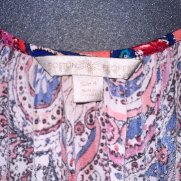 Boston Proper‎ Womens Mirror Print Knit Blouse Tie at Neck Bell Sleeve Small - Picture 3 of 8